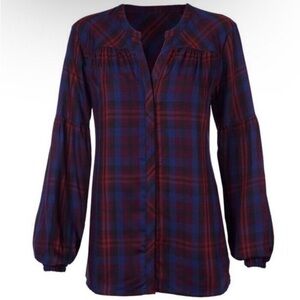 Cabi Caroling Joyful Plaid Button Down Long Sleeve Blouse